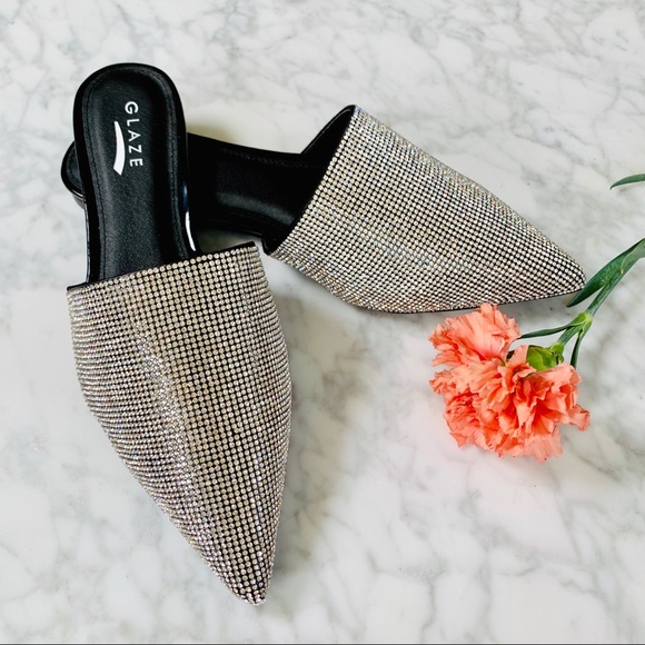 LAST PAIR 💞Black Crystal Rhinestone Pointed Flats - Picture 2 of 6